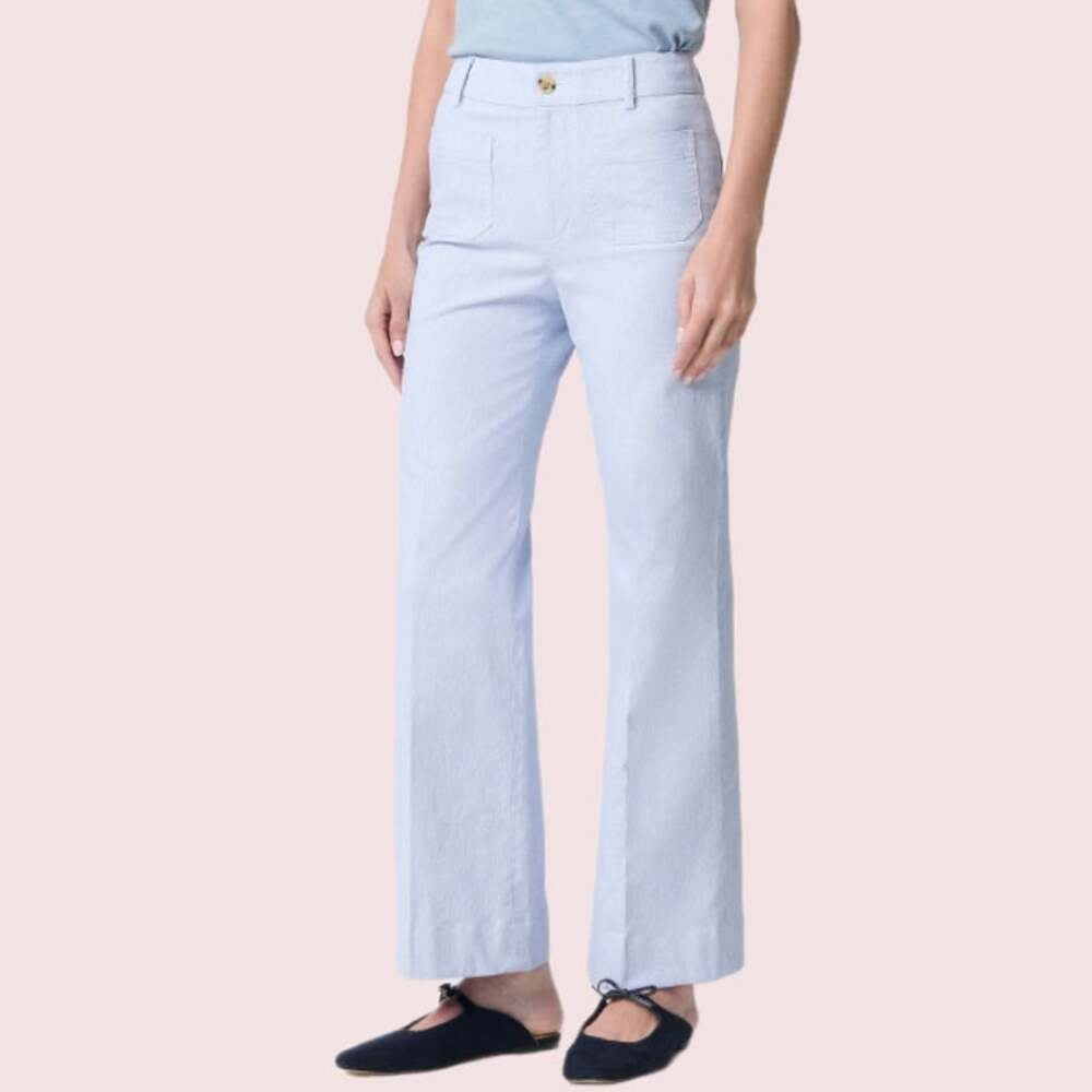 J.Crew Women’s Wide Leg Lizzie Pant Blue White Pinstripe Cotton Linen 32T